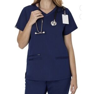 Hanes Women's Premium 3-Pocket V-Neck Scrub Top Size 3XL Navy Blue NWT